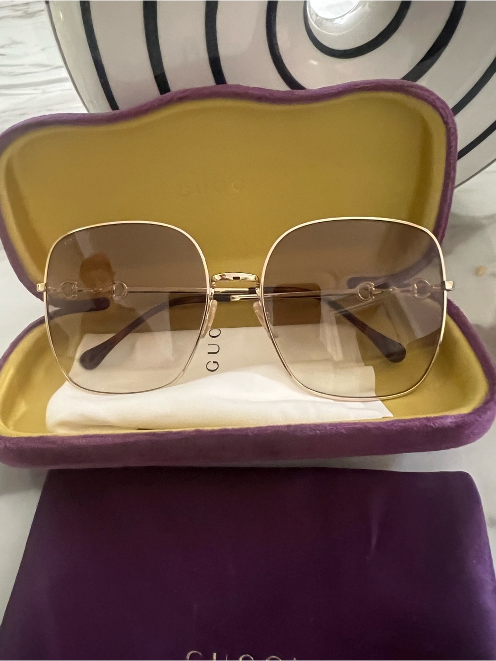 Gucci Gold Frame with Brown Gradient Lenses Oversized Sunglasses